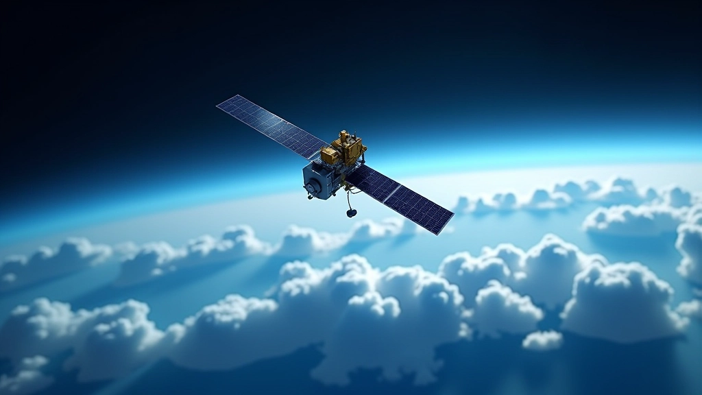 Meteoroloģisks satelīts transmitē laika datus, atmosfēras modelēšana